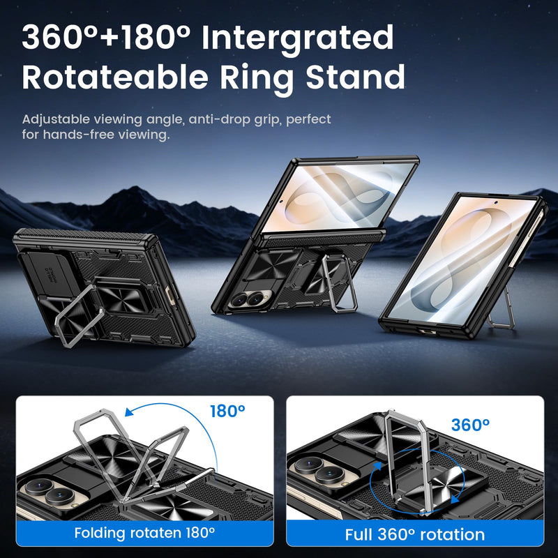 VEGO for Galaxy Z Fold 8 Case with Belt Clip Holster and Screen Protector | Ring Kickstand & Camera Cover & Hinge Protection Shockproof Armor Protective Cover for Samsung Galaxy ZFold 8 Wide- Black A-Black