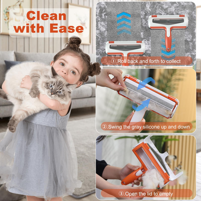 ACE2ACE Pet Hair Remover Rollers,Lint Roller for Pet Hair | Pet Hair Remover Brush for Cats and Dogs, Hair Removal for Carpets, Clothes and Sofa Orange