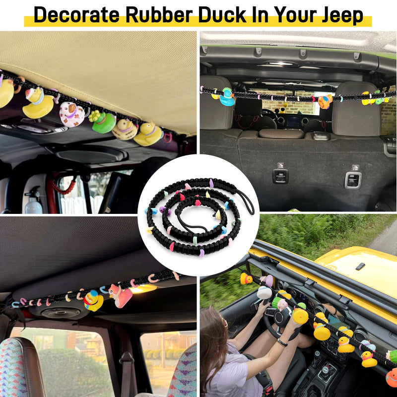 Duck Holder for Jeep, Elastic Rubber Duck Rope Holder for Jeep Wrangler YJ TJ JK JL & Gladiator JT, Paracord Ducks Display Fixed Mount, Hold 36 Ducks, Gift for Jeep Lover (Black) Black