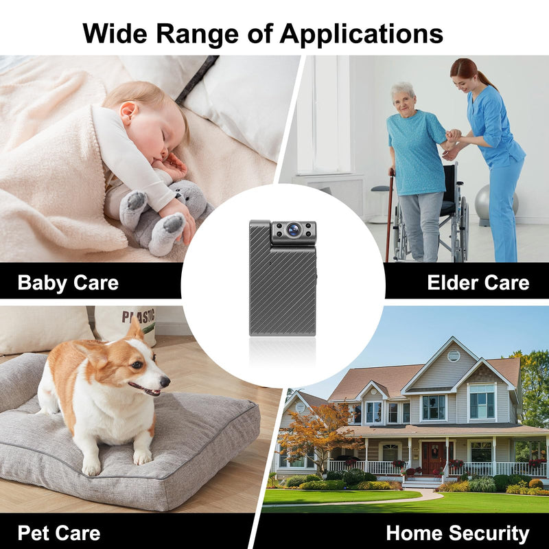 Mini Wireless Camera HD 180° Rotating Cameras Smallest WiFi Security Camara, Portable Nanny Cam Night Vision Tiny Rotatable Cams for Home Room Office Indoor Outdoor (Silver) Silver