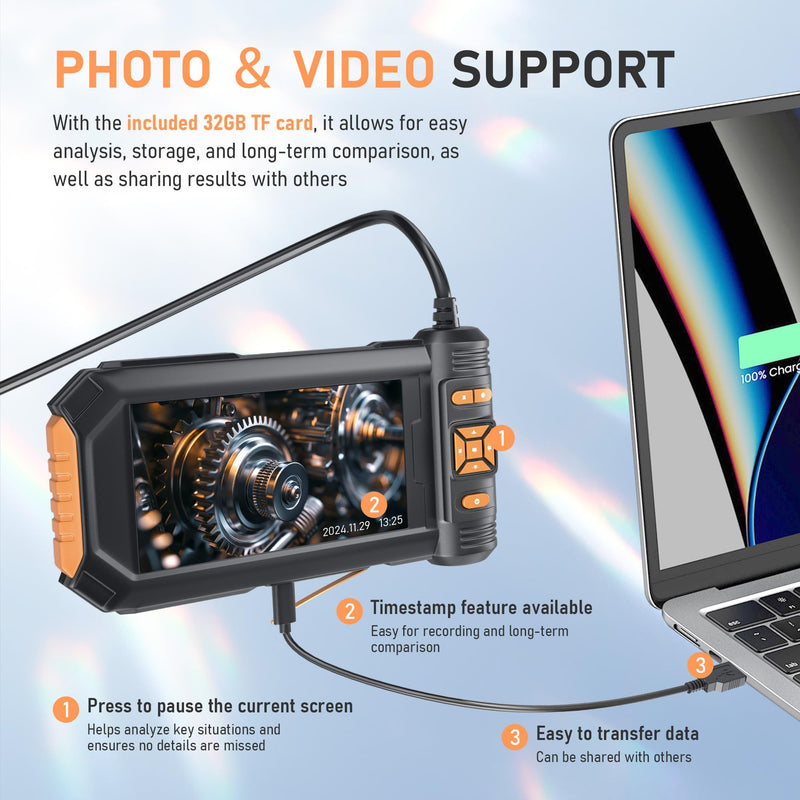5" Dual Lens Endoscope Camera, 1080P HD Borescope with Light, 16.5FT Flexible Cable, IP67 Waterproof Snake Camera for Plumbing, Wall, and Automotive Inspections 5"Dual Lens