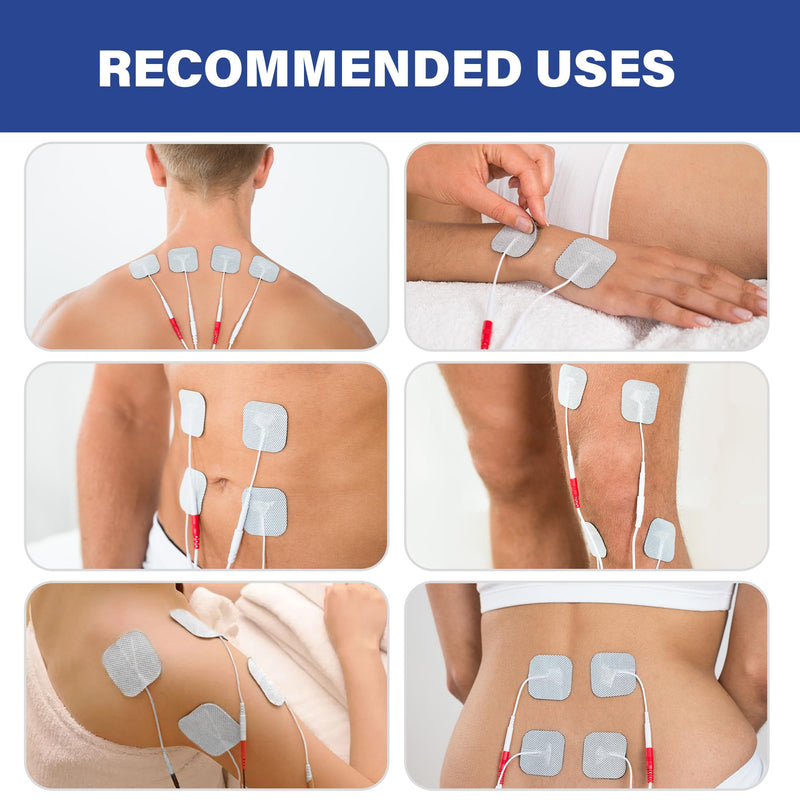 LotFancy TENS Unit Electrode Pads, 40PCS 2"x2" for EMS Muscle Stimulator Electrotherapy, Self-Adhesive Replacement, Reusable and Latex-Free (Pack of 40)