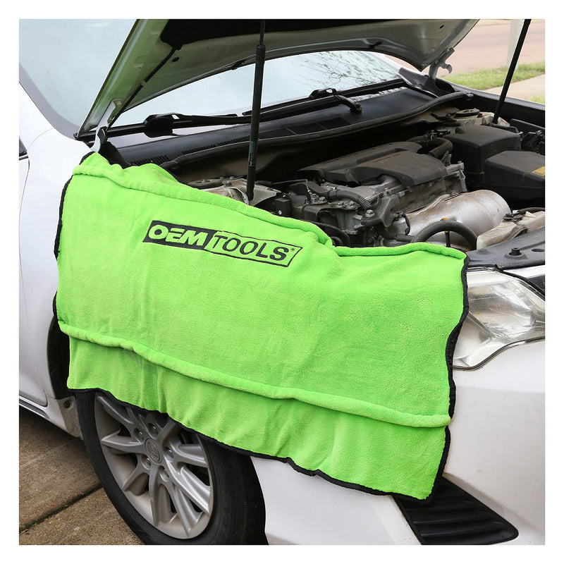 OEMTOOLS 24899 Soft Fender Cover for Mechanics, Magnetic Fender Cover Protection for Car and Truck, 42" x24” Fender Protector, Hi-Vis Green, Removable Magnets One Size