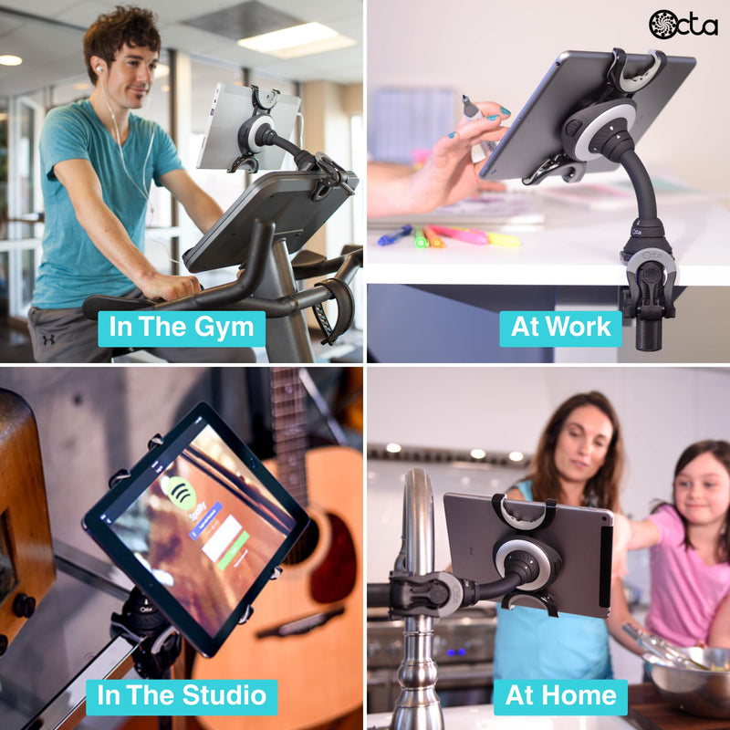 OCTA Lynx Modular Tablet Mount – Clamp-On Gooseneck Stand for iPad, Kindle, Galaxy, Surface – Fits 5”–13” Devices – Portable Tablet Holder for Desk, Treadmill, Music Stand, Bed, Travel