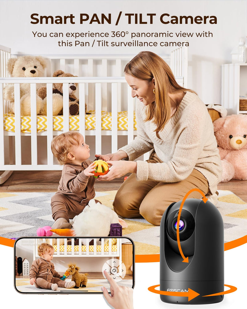 FOSCAM Home Security Camera R4S 4MP WiFi IP Camera,Wireless Baby Monitor with AI Human Detection Sound Detection 33ft Night Vision 2 Way Audio Camera Compatible with Alexa Black R4S-Black
