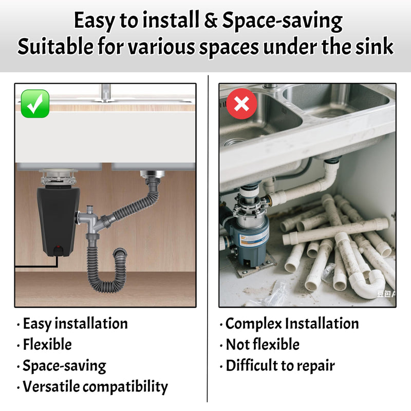 Garbage Disposal Drain Kit, Elbow Replacement, 1-1/2" Pipe Diameter, Includes Elbow, Flange, Gasket, Two Screws, and Two Extendable Drain Pipes