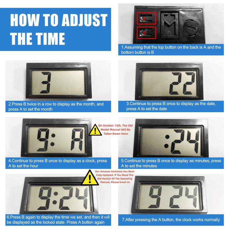 Shudyear Small Digital Clock， with Jumbo LCD Time & Day Display，Mini Automotive Small Digital Clock Battery Operated for Desktop Nightstand Pocket Car Truck Dashboard & Air Vent (1, Black) 1