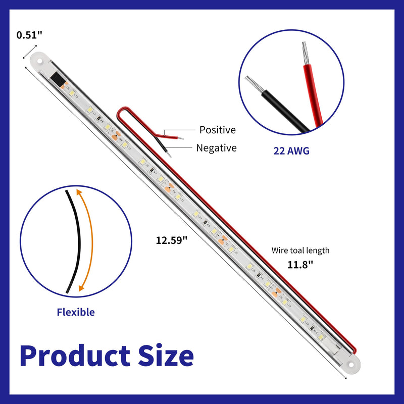 RVZONE LED Boat Interior Lights, Boat Led Strip Lights Marine Waterproof Marine Lighting Strip Night Fishing Lighting for Pontoon, Dinghy, Kayak, Yacht,4 Pcs, White White/11.8 inch/4 Pcs