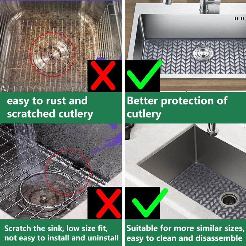 GUUKIN Sink Protectors for Kitchen Sink - 28.4"x 15.2" Silicone Kitchen Sink Mat Grid for Bottom of Farmhouse Stainless Steel Porcelain Sink with Rear Drain（Grey）, 2815B 28.4"x15.2" Rear Drain