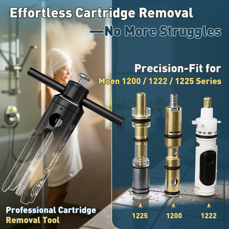 Cartridge Puller Removal Tool for Moen 1200, 1222, 1225 Cartridges, Professional Shower Valve Stem Extractor, Corrosion-Resistant Aluminum Body, Easy DIY Cartridge Replacement Fits 1200/1222/1225 Series