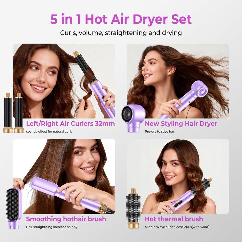 UMIGA All-in-One Hot Air Styler, Hair Air Styler 5 in 1 Set, Multi-Styler | Airbrush - Blow Dryer Brush Set with Curler, Straighten, Wavy, Smooth, Magic Styler for Travel and Home Hair Styling Purple