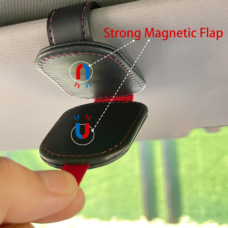 2 Pack Sunglasses Holder for Car Visor, Magnetic Leather Eyeglass Clip, Applicable to Most Eyeglasses,Ticket，Notes and Non-Magnetic Cards, etc. (Black)