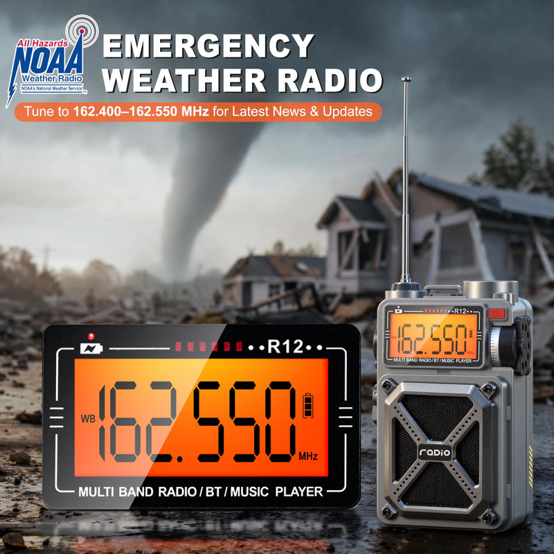 RunningSnail Solar Hand Crank Emergency Radio, NOAA Weather Alert, AM/FM/SW | Digital Tuning,Bluetooth Speaker,TF Playback,Flashlight,Compass,SOS,4000mAh,Thermal Blanket,USB-C Charging,for Emergencies Grey