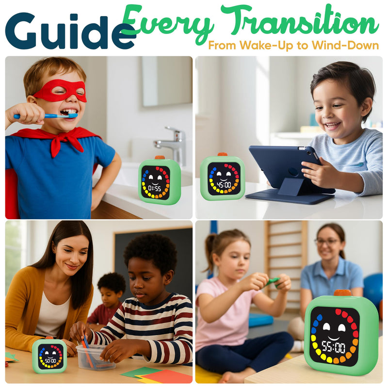 Digital Visual Timer for Kids - Rechargeable 99 Min Timer - Focus & Smoother Routines - Visual Timer for Classroom, ADHD Autism Toddler Support - Daily Use at Home, Therapy or School Green