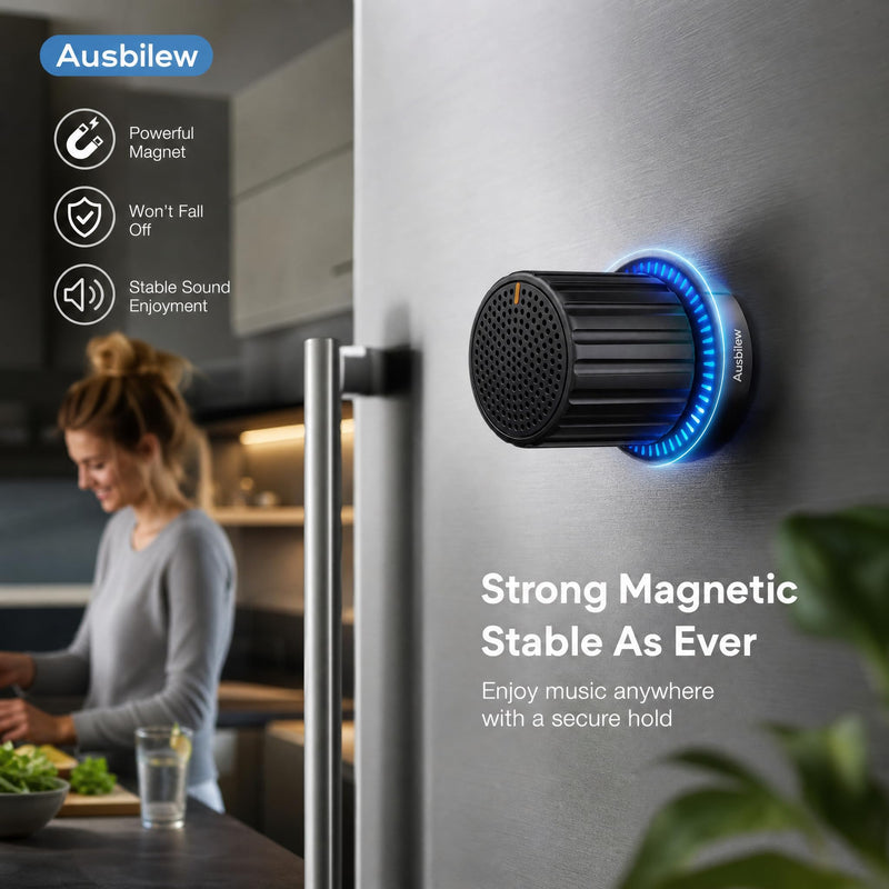 Magnetic Shower Speaker with Smart Rotary Knob Control, Bluetooth 5.3 Waterproof Speaker with Suction Cup & Magnetic Mount, IPX7 Portable Speaker, RGB Lights, Deep Bass for Bathroom, Pool, Kitchen black out