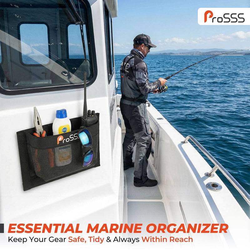 2PC Boat 10"*7" Self-Adhesive Storage Mesh Bag,Marine Organizer for Tools & Boat Accessories,Waterproof Strong Adhesive Backing, Easy to Install & Remove,Keep Your Boat Tidy and Items Secure 2