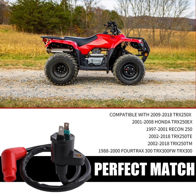 Ignition Coil Pack spark plug Compatible with HONDA Fourtrax 300 TRX300 TRX300FW TRX250EX RECON 250 TRX250TM TRX250TE TRX250X 1988-2018
