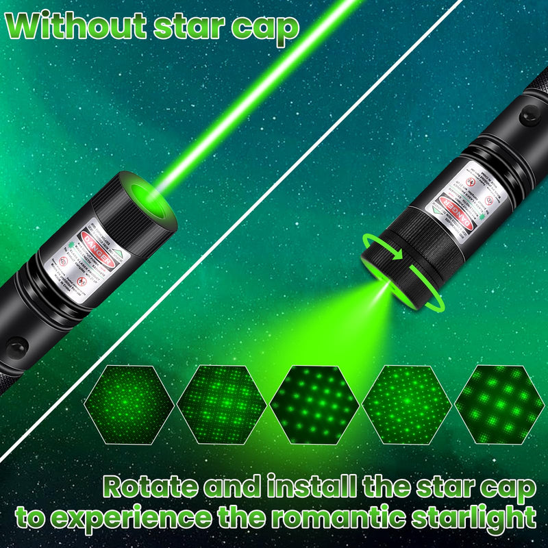 Rechargeable Green Laser Pointer, Long Range Laser Pointer High Power with Star Cap for Astronomy, Architecture, Outdoor Adventures