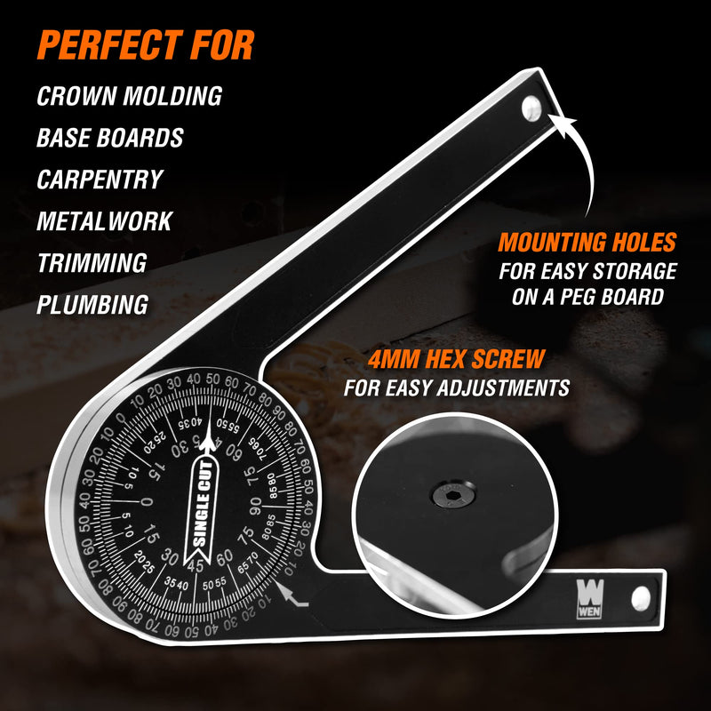 WEN Miter Saw Protractor, 7.25-Inch Aluminum Alloy with Laser-Engraved Scaled (ME175P)