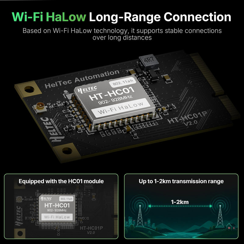 Heltec WiFi HaLow Module V2, 802.11ah Mini PCIe | 27±1 dBm High Power, for Long-Range IoT Data Transmission, 1-2km Coverage, 32.5Mbps Max Data Rate, 902-928 MHz Support