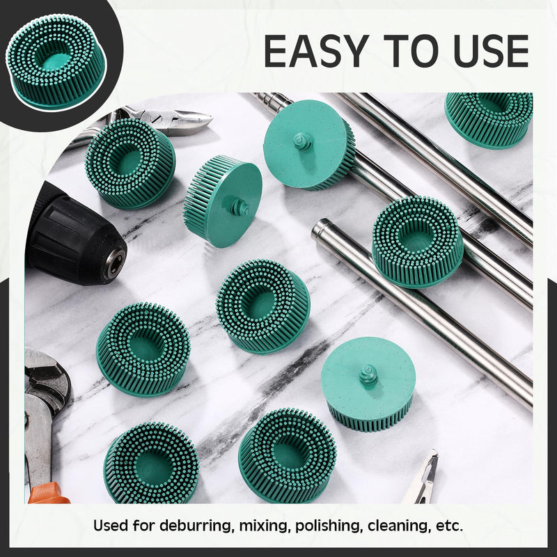 10 Pcs 2 Inch Bristle Disc Grit 50# Abrasive Coating Removal Disc Green Deburring Electric Brush Tapered Coarse Bristle Brush for Metal Grit 50#
