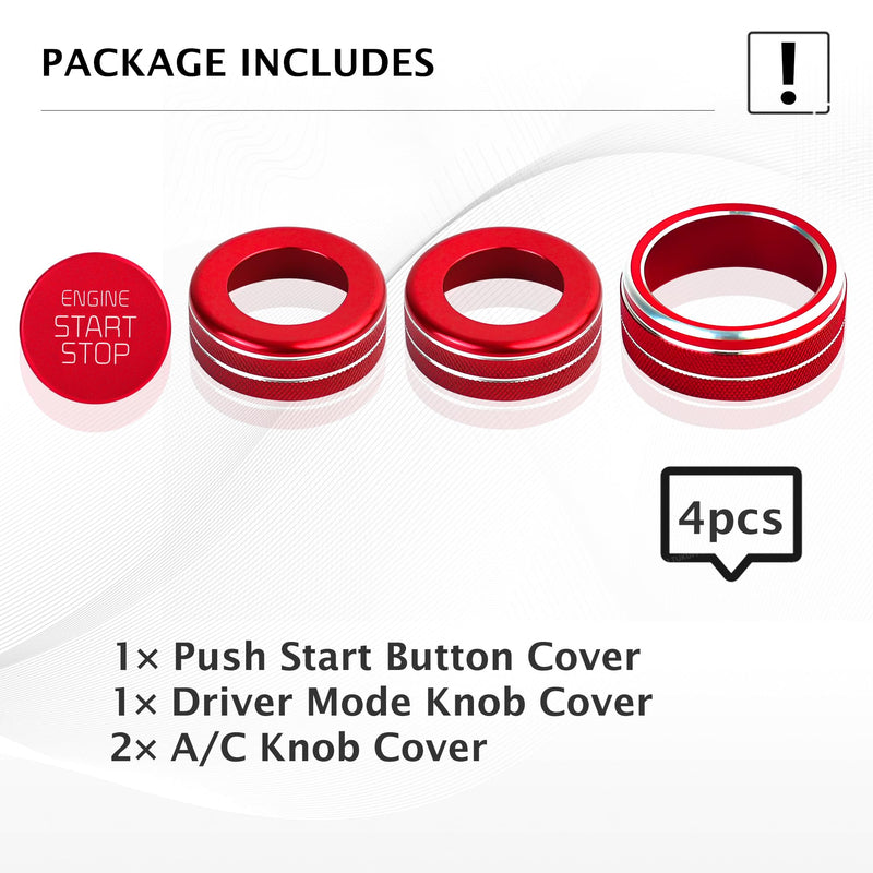for Kia K5 2025 2026 Accessories EX/LXS/GT/GT-Line, 4pcs Aluminum Alloy Knob Cover Trim Kit (Red) - Push Start, Air Conditioning & Drive Mode - DvlynAuroa Red