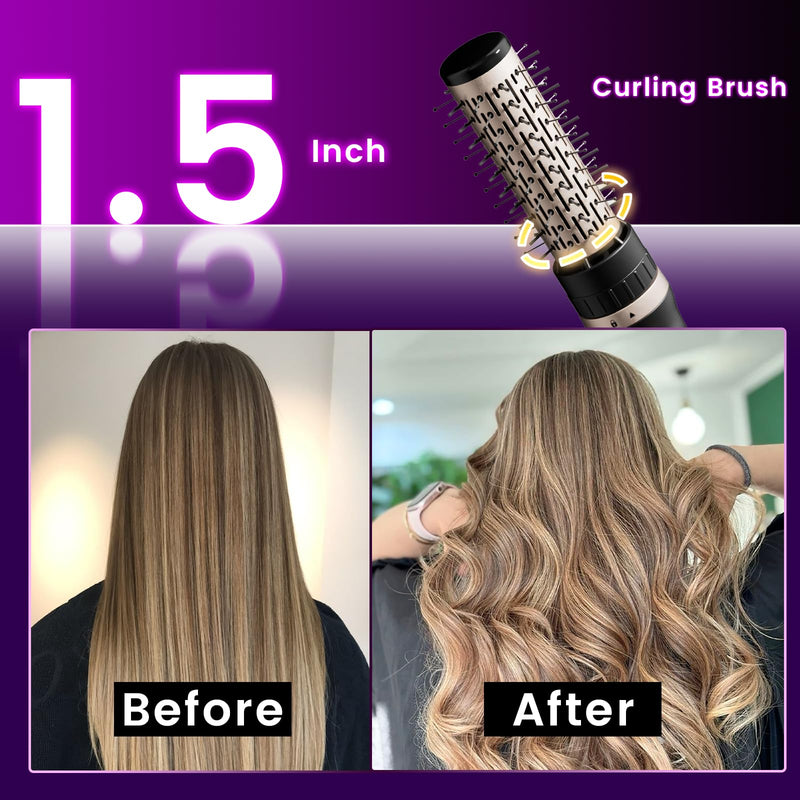 Hair Dryer Brush, 3-in-1 Hot Air Brush 1100W with 3 Heads for Drying Styling Volumizing Curling Sleeking in One Step, 3 Temperatures, Negative Ionic, Ceramic Coating, 360° Rotating, Black Gold