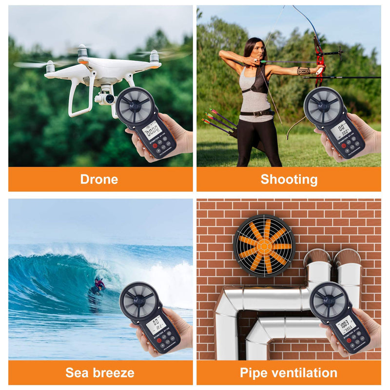  [AUSTRALIA] - BTMETER BT-100 Handheld Anemometer, Digital Wind Speed CFM Meter Gauge Air Flow Velocity Tester for HVAC Shooting Drone, Wind Chill, 14℉-113℉ Wind Temperature BT-100 Anemometer