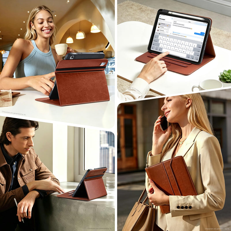 CACOE 360 Rotating Case for iPad 11th/10th Gen(2025/2022, 10.9") | Protective Cover with Pencil Holder, Auto Sleep Wake, PU Leather Folio Stand Protective Cover for iPad A16 Case, Brown