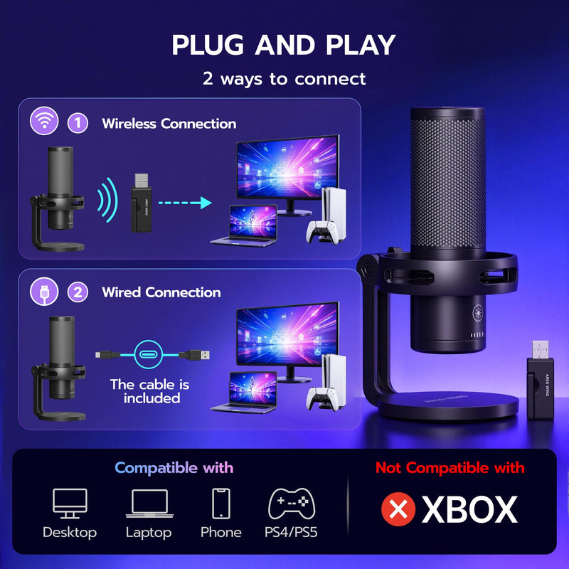 ARES WING USB Gaming Condenser Microphone with RGB Light, for Streaming | Cardioid Podcast Mic, Noise Reduction, Quick Mute, Shock Mount, Headphone Jack, Gain Knob for PC/Mac Discord Twitch YouTube