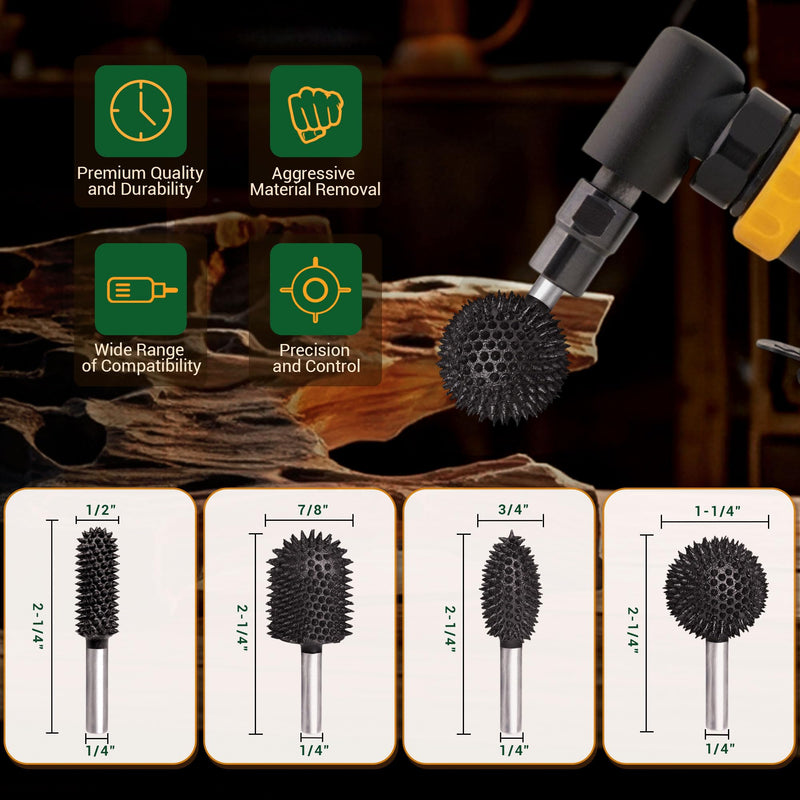 Extreme Coarse Sphere Rotary Burr, 1⁄4" Shaft, Ball Shape Rotary Rasp bit for Wood carving-fit Bosch,Foredom, DeWalt, Milwaukee Tools- Abrasive Tungsten Carbide Rasp Sphere, 1-1/4" Head Diameter