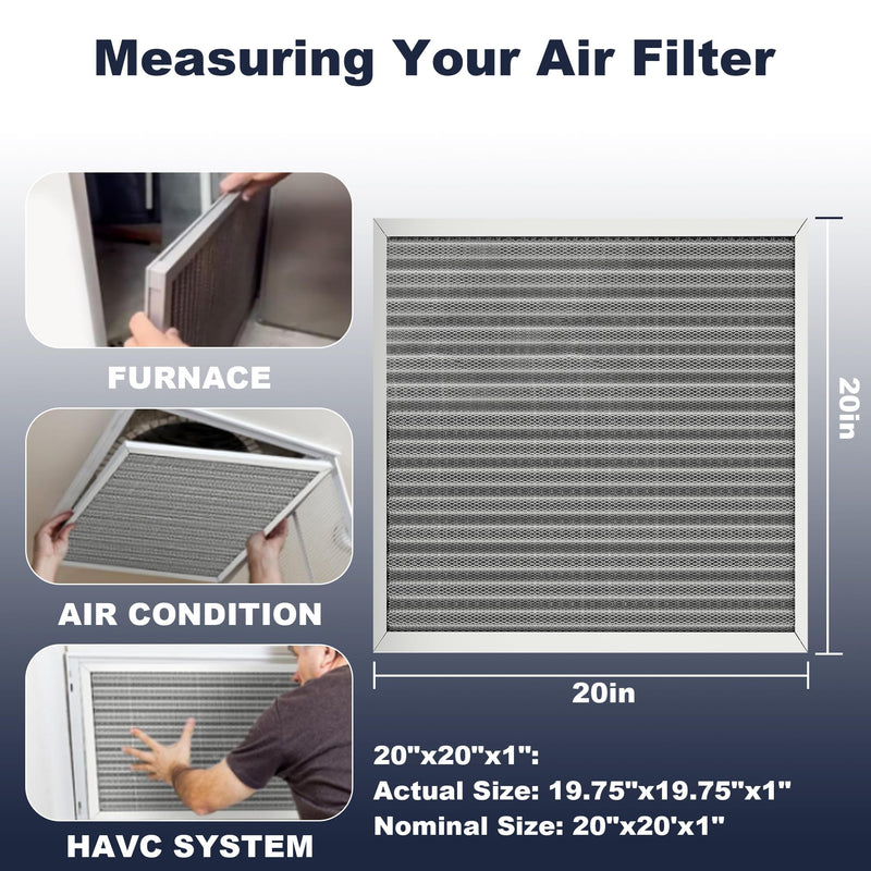 20x20x1 Reusable Air Filter, Electrostatic, Washable Lasts a Lifetime, Breathe Fresher Air in Home and Office HVAC AC Furnace Systems, Merv 8 (Actual Size: 19.75x19.75x0.82 Inch) 19.8" x 19.8" x 0.8"