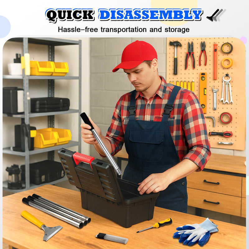 DIYSELF Scraper Tool 5.4ft (65in) Adjustable Floor Scraper Long Handle Heavy Duty Paint Scraper 4 Inch Razor Blade Scraper for Windows Glass Cleaning Shower Gum Tile Scraper Ceiling Scraper