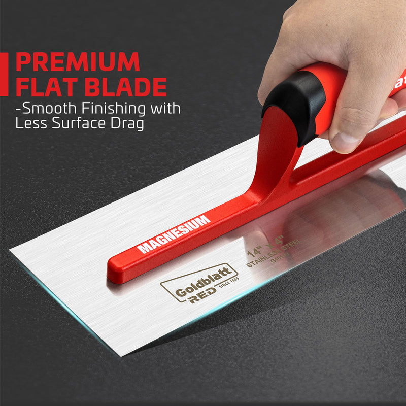 Goldblatt RED 14'' x 4'' Drywall Trowel with Lightweight Magnesium Shank, Stainless Steel Soft Grip Handle Finishing Masonry Trowel for Plastering, Wallboard, Concrete 14"x 4"