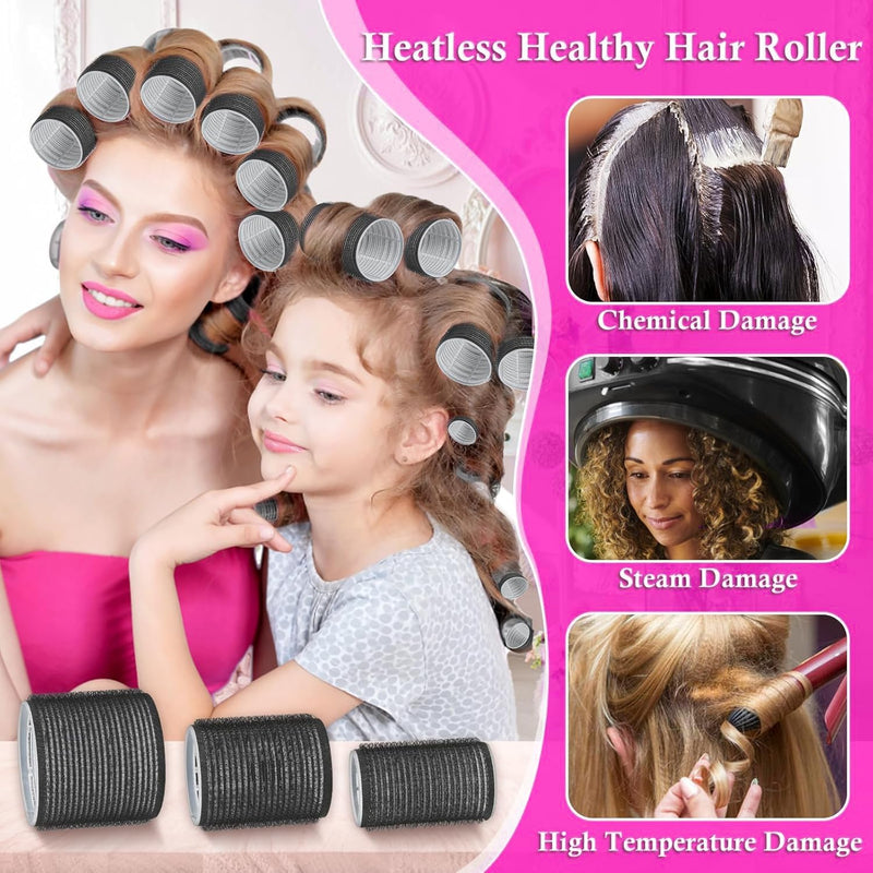 [AUSTRALIA] - 50 Pcs hair rollers of self-grip for long, medium, & short hair with 4 Sizes (60/48/36/25mm) Rollers (6 jumbo, 6 large, 6 medium, and 6 small rollers plus 1 storage bag) and 24 pieces of hair clips 1 count (Pack of 50)
