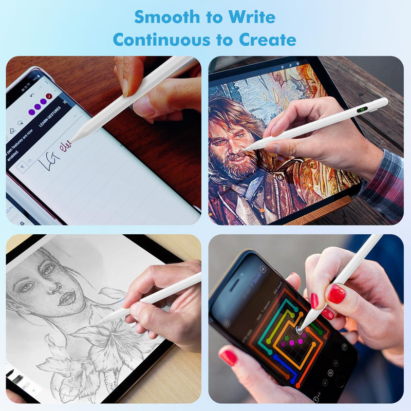 MoKo Stylus Pen for Touch Screen, Active Universal Stylus Pen Compatible with iPad/iPhone/Samsung/Lenovo/Xiaomi and Other iOS/Android Smartphone and Tablet Devices Tablet Pen with Power Display, White