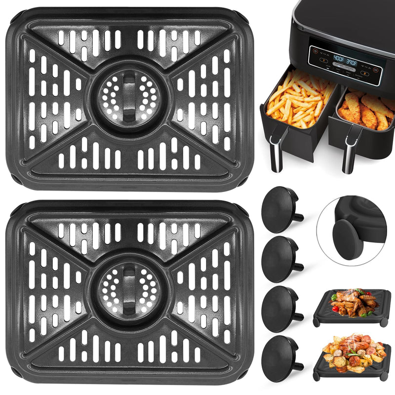 Air Fryer Grill Pan for Ninja Foodi DZ401 DZ550 10QT Dual Zone Air Fryers, Replacement Air Fryer Crisper Plate Grill Plate Tray Accessories with Rubber Bumpers, Dishwasher Safe