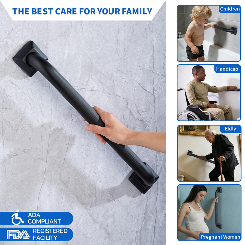Bathroom SafetyGrab Bars for Elderly Seniors,Anti-Slip Shower Handles Toilet Grab Bars,High Weight Capacity,Wall Mounted Grab Bars for Bathtub Shower,Black Grab Bars (Black Knurled, 12-inch Grab Bar)