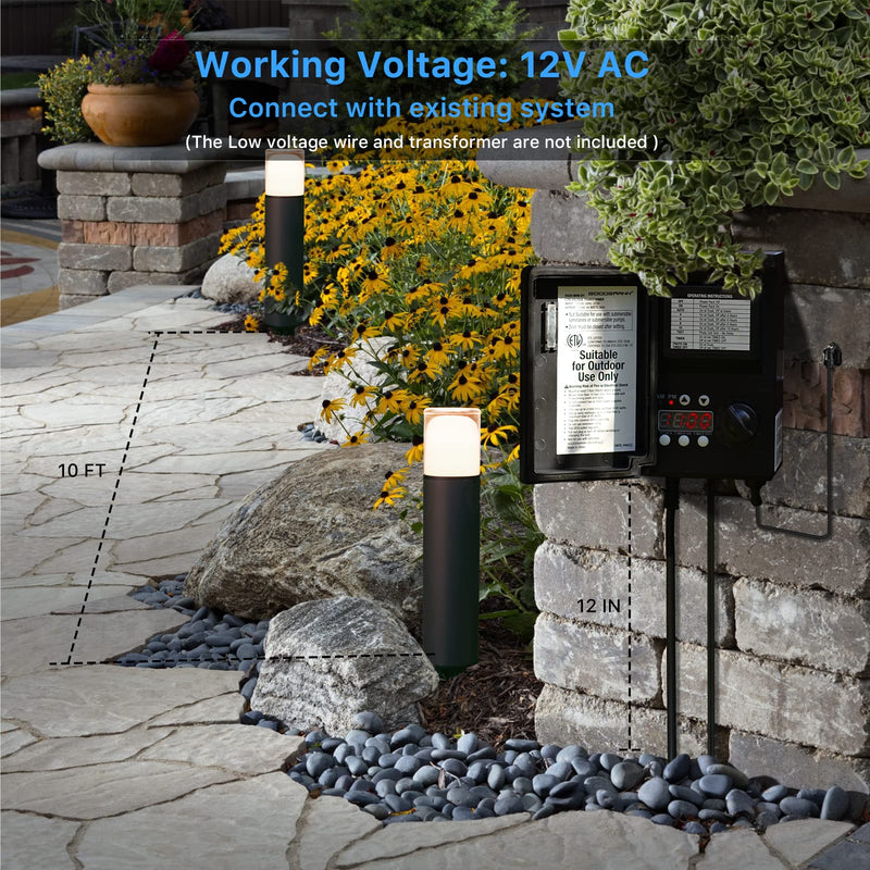 GOODSMANN Low Voltage Pathway Lighting 2W LED Bollard Landscape Lights 2700K Warm White Wired Path Light 100 Lumens Metal Outdoor Brown Finish Walkway Driveway Light with Stake Cable Connector Bollard 1PK