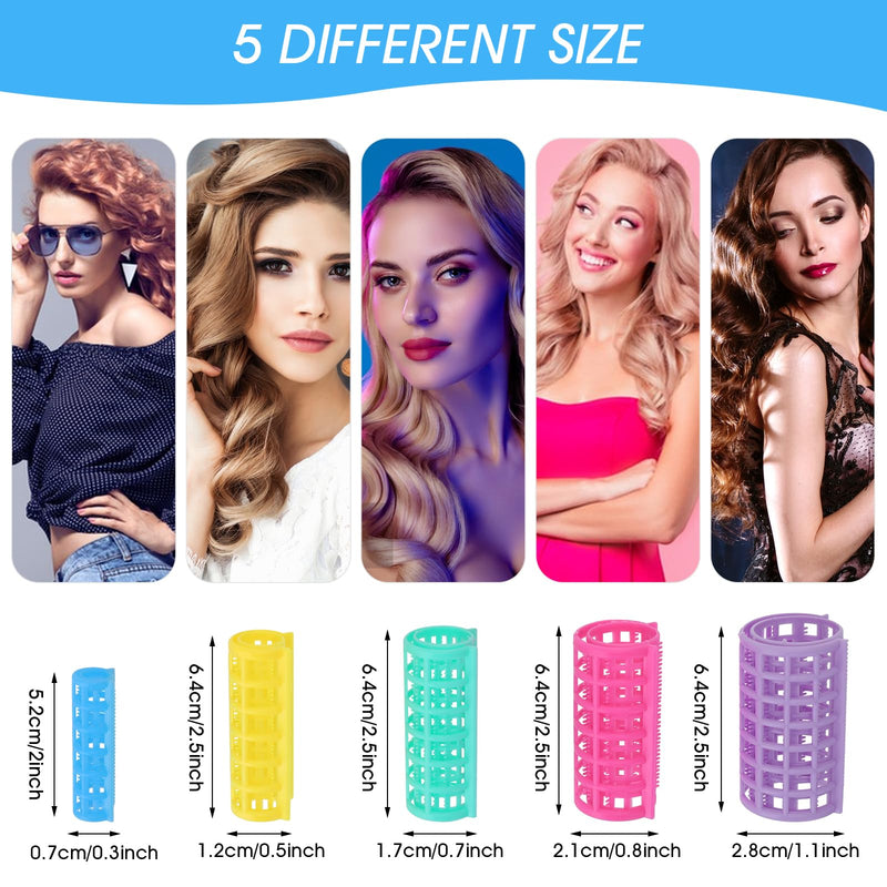 30Pcs Self Grip Hair Curlers Set - 5 Sizes, No Hair Damage, Medium & Long Hair Rollers for Volume & Curls (1.5/2.5/3/3.5 CM)