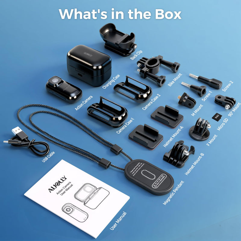 POV Body Camera with 1.47" Display, 2K HD Thumb Action Camera, 64GB Magnetic Wearable Body Cam with Charging Case, 6-8H Total Runtime, App GPS Data Overlay & Stabilization with 64G Card