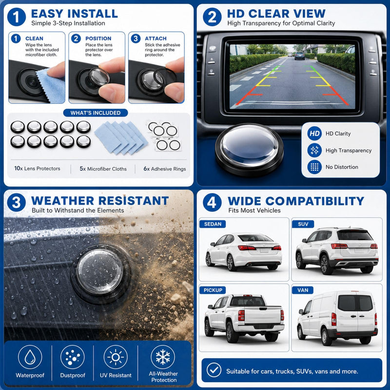 10 PCS Car Camera Lens Protector, Backup Camera Lens Cover with Clear Visibility, Protective Film for Car Cameras, Rain Protection Solution