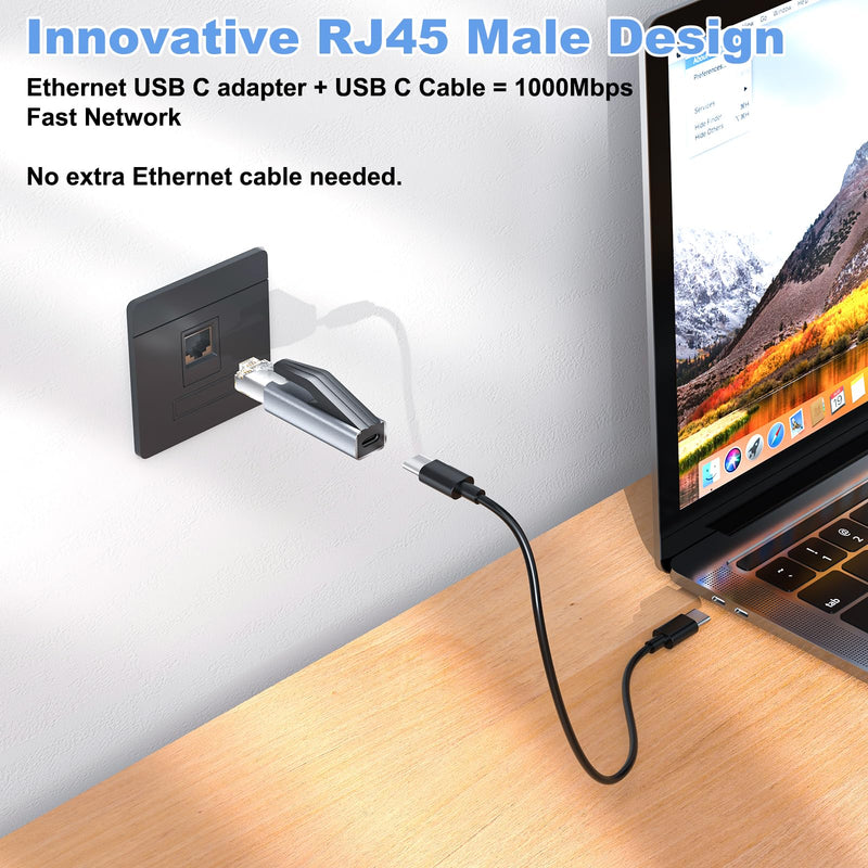 Ethernet to USB C Adapter 1pc,RJ45 Male to USB-C Ethernet Adapter | 1000Mbps Gigabit Network LAN Converter Compatible with MacBook, iPad, iPhone 16/17,Windows Laptop Free-Driver Wired Dongle