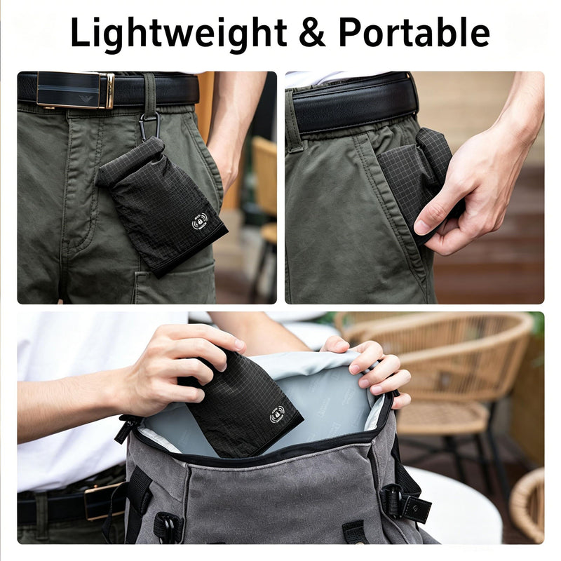 RFID Blocking Phone Pouch,5 RFID Card Sleeves &1 Tool Card Carabiner, Blue | Made of lightweight nylon, it blocks GPS signals to prevent tracking and data theft for privacy protection.