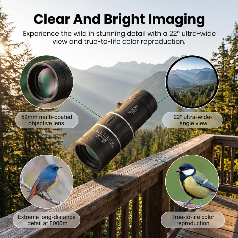 16x52 Monocular Telescope for All Ages – High Powered Compact | Waterproof BAK4 prism, for bird watching, hiking, hunting & wildlife, great gift for men dad husband, outdoor essential