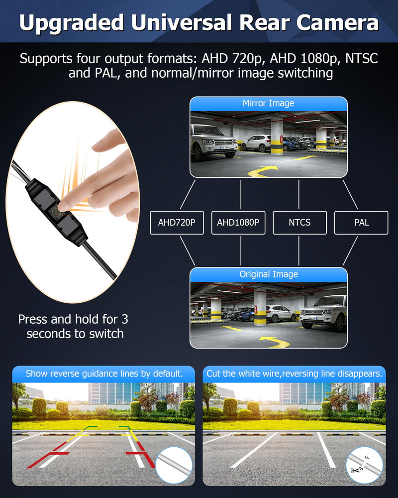 AHD 1080P Backup Camera for Car Back up Camera Metal Housing OEM Bracket | 8 Signal Mode 170 Degree Wide Angle Reverse Rear View Camera for Car Vehicle SUV RV Night Vision IP69 Waterproof
