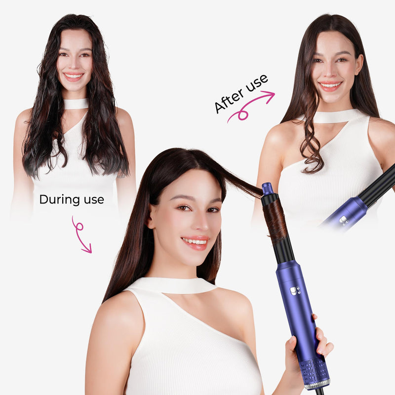MogaWave Airbrush Hair Styler 6 in 1 Multi Styler, Magic Styler Air Styler, Blow Dry Hair Brush, Air Curler, Hair Dry Brush, Airstyler for Drying, Curling, All Hair Type/Length Blue