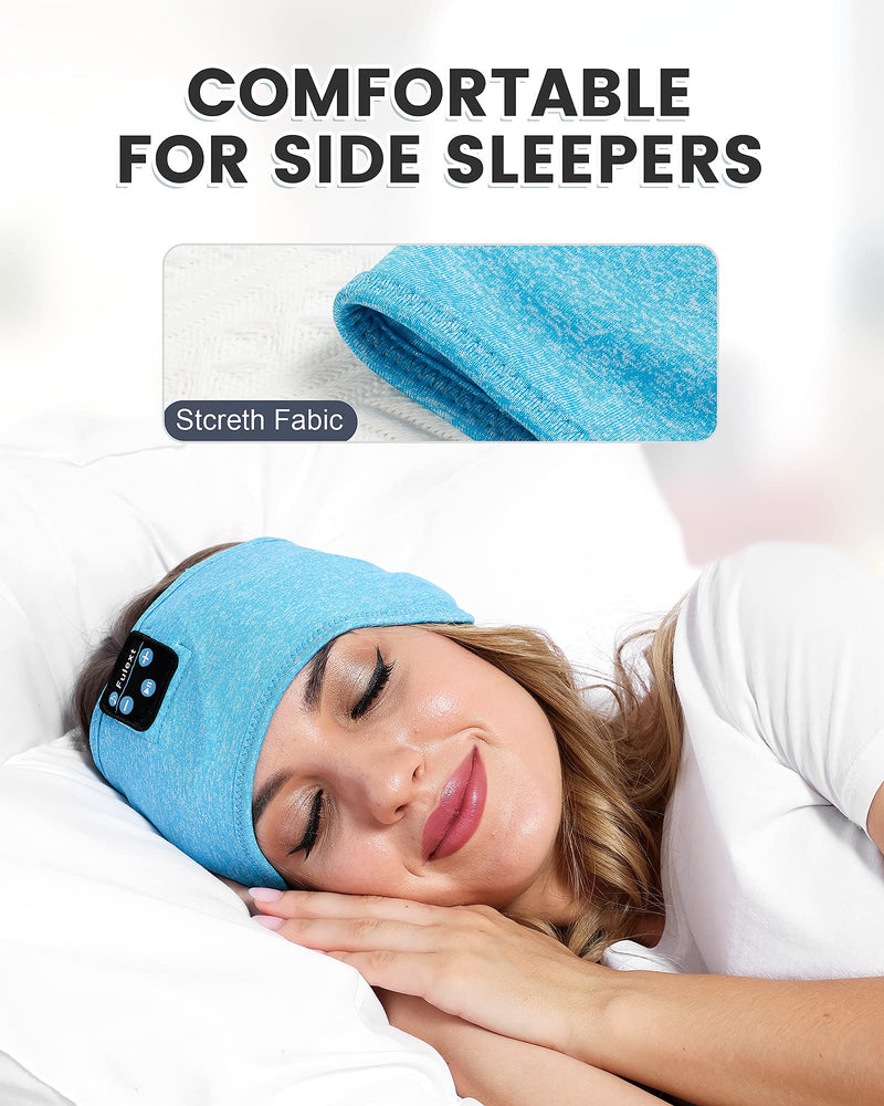 Sleep Headphones Bluetooth Headband, Perytong Upgrage Soft Sleeping Wireless Music Sport Headbands, Long Time Play Sleeping Headsets with Built in Speakers Lightblue White