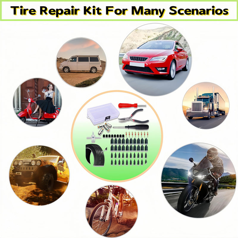 Tire Plug Kit 64 Pcs Tire Repair Rubber Nails Kit with 2 Sizes,Tire Caps with Pressure Gauge,Flat Tire Repair Kit for Car,Motorcycle,Truck,ATV,Tire Puncture Repair