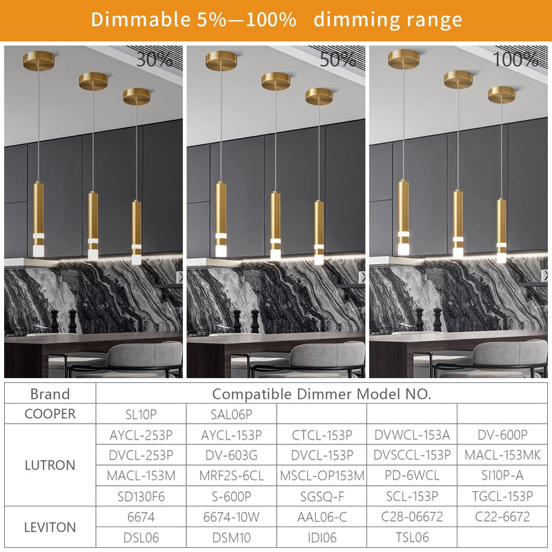 Modern Pendant Light Kitchen Fixture Dimmable LED Gold Mini Pendant Lighting fo Kitchen Island Bedroom Bedside Table Small Pendant Lights (1-Pack) 1-Pack